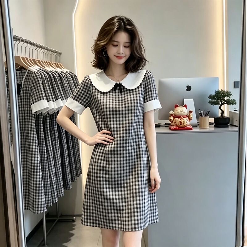 Casual Dress, Stylish, Age-Reducing, Light Luxury, High-End Feel, Women's Summer Doll Collar, Unique and Beautiful Dress for Petite Figures