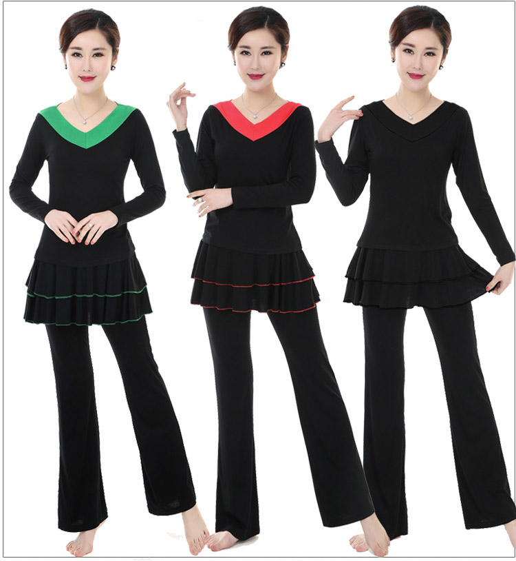 Trang phục khiêu vũ vuông mới phù hợp với áo ba lỗ Modal áo dài tay bảy quần quần tập nhảy - Khiêu vũ / Thể dục nhịp điệu / Thể dục dụng cụ giày dance