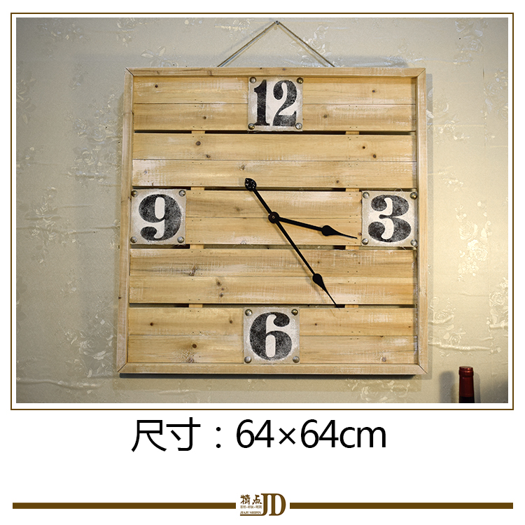 Designer Retro American Solid Wood Large Hanging Bell 64 * 64 Square Log Clock Home Watch Industry Wind
