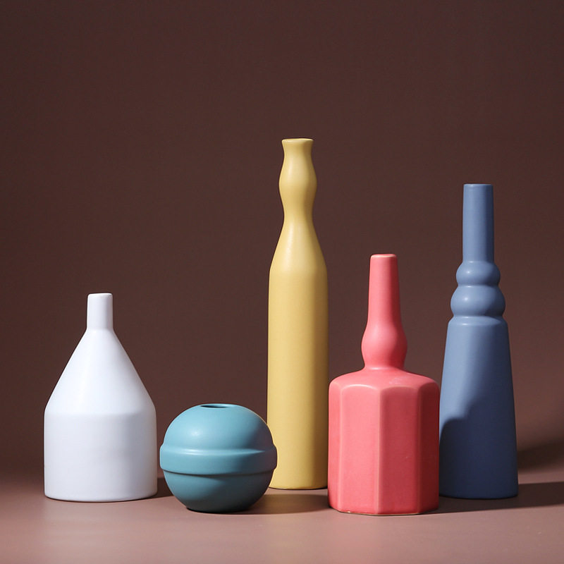 Nordic Morandi Colour Ceramic Vases Ins Minimalist Living-room Hotel Decorations Hem in soft-coloured small bottles