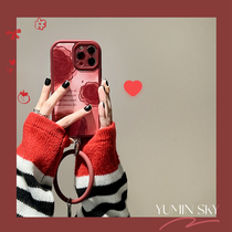 Retro red flowers apply iPhone12 13promax Apple 11 phone shell xs hanging ring xr anti-fall 8 women