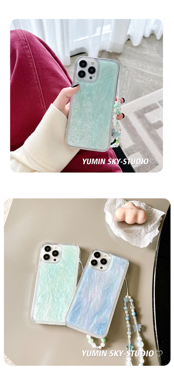 Pastel Marbled Blue Green Beaded Charm Strap iPhone Case