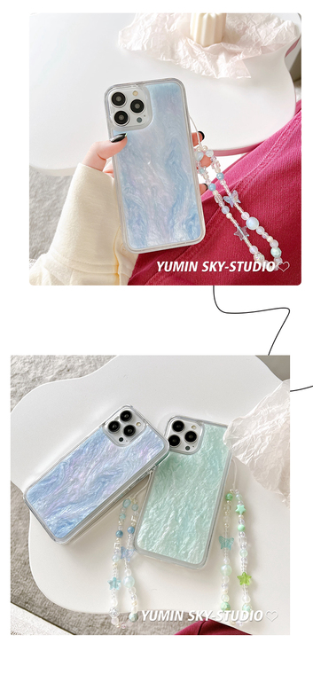Pastel Marbled Blue Green Beaded Charm Strap iPhone Case