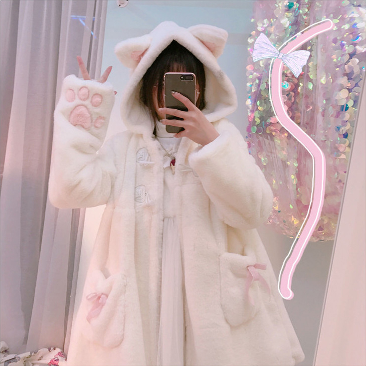 Fur Sen nữ muốn đi đến bãi biển, bạn gái, chị gái mềm mại, mèo dễ thương, mùa thu và mùa đông, áo khoác dày và nhung, cùng một người anh em áo lông cừu thật