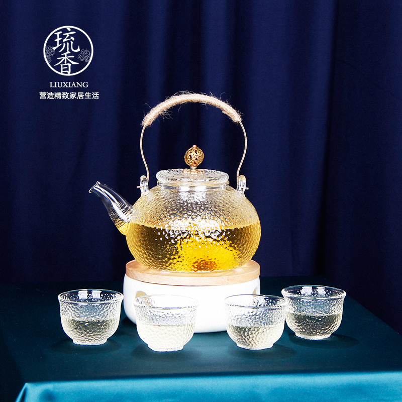 Heat-resistant glass tea set set Japanese hammer beam lifting pot household electric pottery stove kettle open fire heating flower teapot