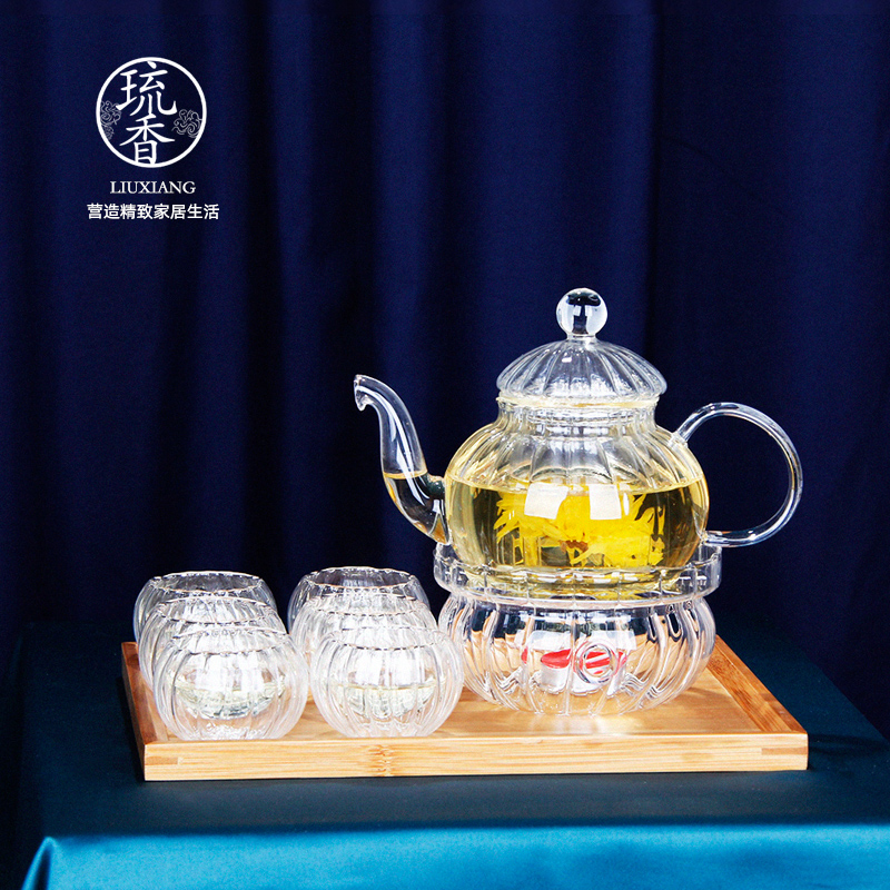European style net red ins tea set flower teapot set home transparent glass bubble teapot candle heated flower and fruit teacup