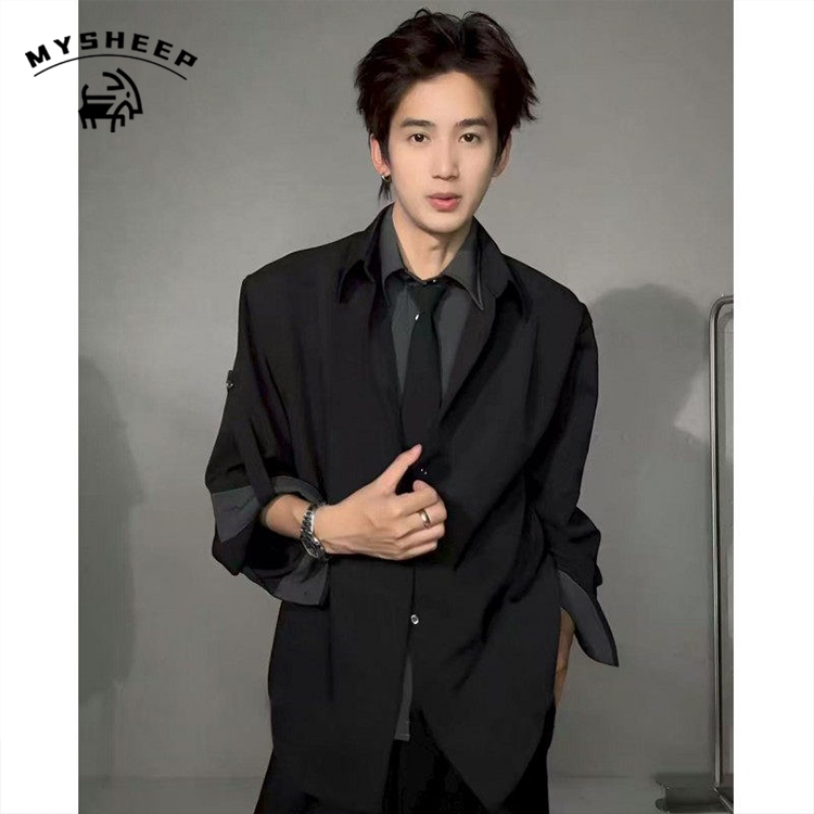 My Spring 2026 New Style Fake Two-Piece Patchwork Tie Design Shirt Minimalist Loose Versatile Top Men's Trendy