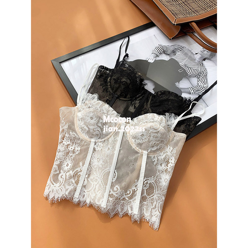 Kuanjia French Romantic and Slightly Sexy Inner Wear or Outerwear Strapless Camisole Slim Fit Hollow Lace Base Top