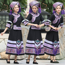 24 black fit purple anise flower Zhuang dress female traditional dress Long dress upscale Back to Home March Three ethnic costumes