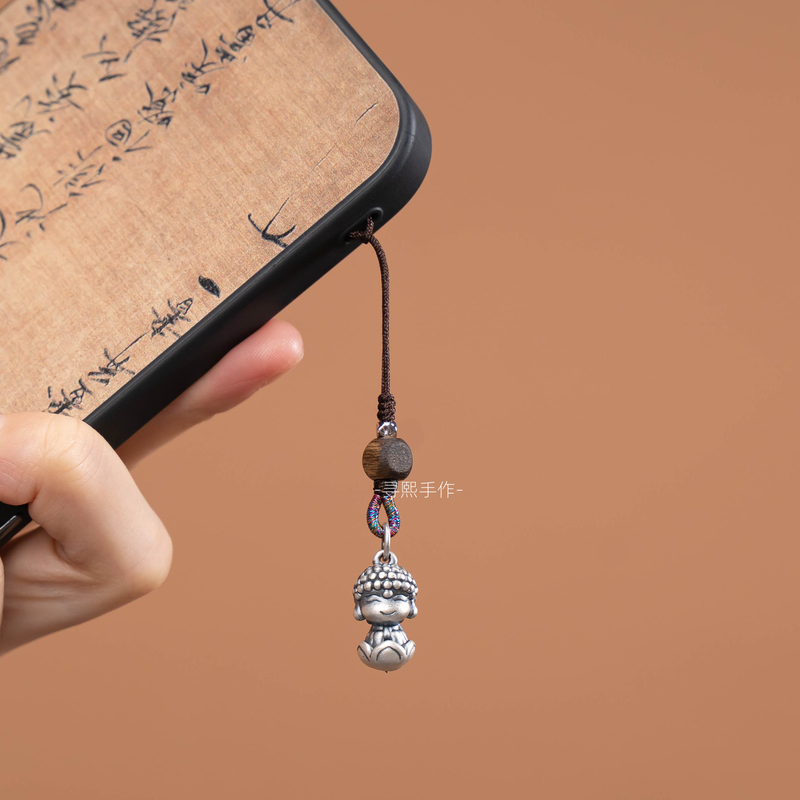 Original Design by Wudao: 999 Pure Silver Phone Chain Pendant Rope, Bluetooth USB Drive Keychain Bag Accessory, New Chinese Style