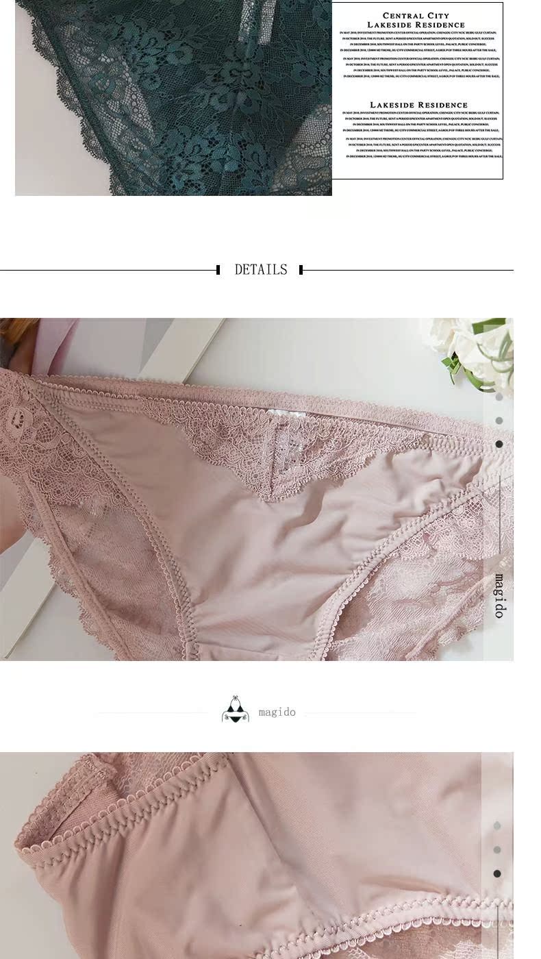 Magido / Mancido Ren thêu gợn sóng Cạnh lãng mạn Vintage Elegant Pink Pink Đồ lót nữ đồ lót nữ