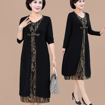 Middle-aged mother dress female spring and autumn dress middle-aged and elderly womens long skirt over the knee