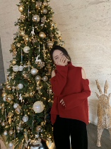 tinafairy high collar loose design sense niche top classic strapless careful machine wool cashmere sweater women