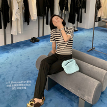 tinafairy black and white striped short sleeve top female ins tide summer 2021 New thin polo collar t-shirt