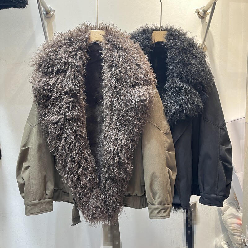 2026 Winter New European and American Style Detachable Large Fur Collar Warm Parka Coat Women's Loose Lamb Wool Coat