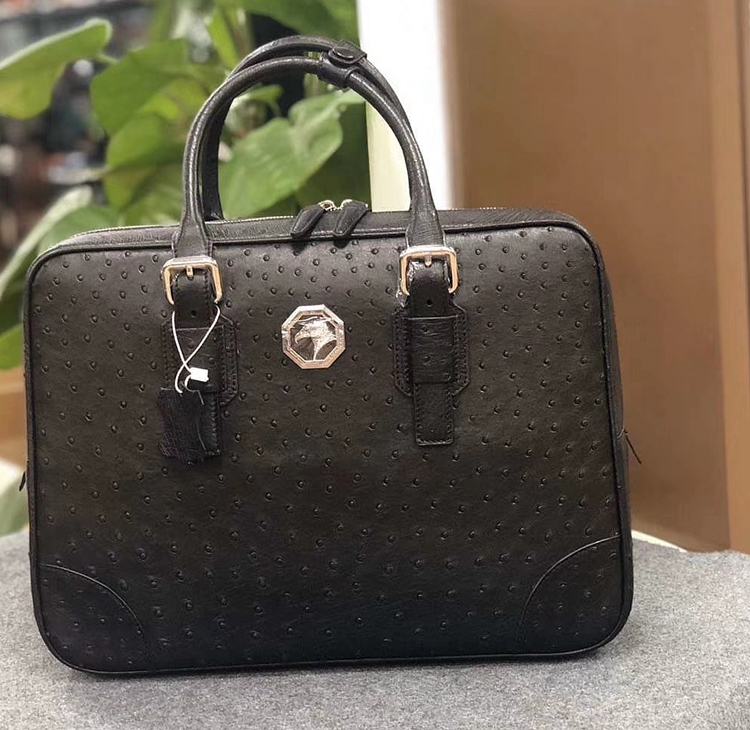 No Splicing Ostrich Leather Men's Bag Upscale Genuine Leather Men Business Large Capacity Handbag Computer Bag Briefcase Big Bag