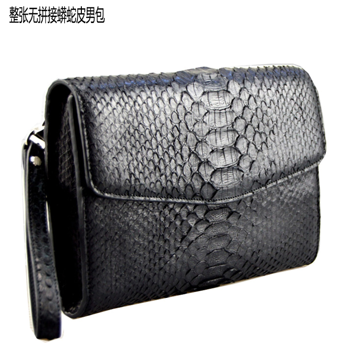 No splicing python Snake Leather Boys Bag of European and American Fashion Hand Handbag High-end Genuine Leather Large Capacity Multi-Position Multi-Position-Bracelet Large Handbag