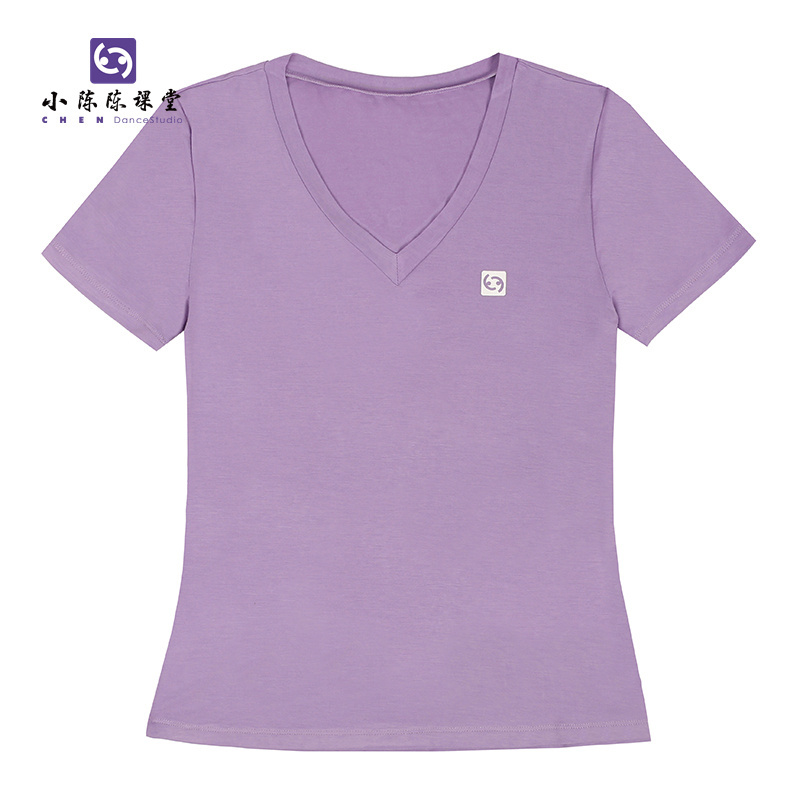 [Xiao Chen Chen Classroom] Classic Short-Sleeved T-Shirt V-Neck Printed Stretchy Practice Top  Xcc-A002