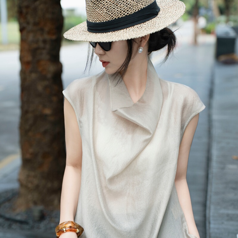 Nanyou 2026 Spring/Summer New Simple Style Three-Dimensional Decorative Top Retro Sleeveless Rayon Pile Collar Versatile Shirt