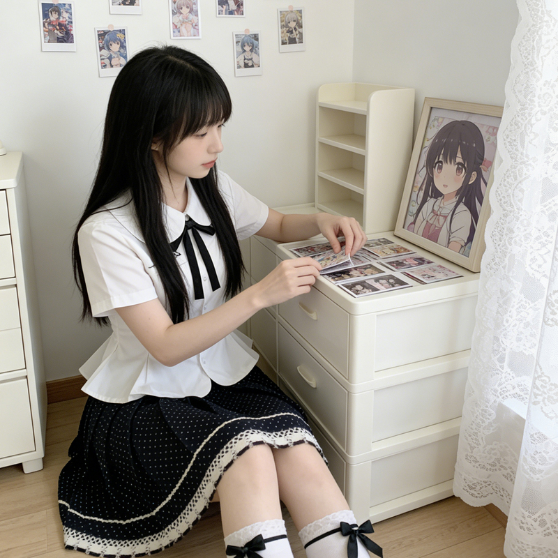 Original Jk Shirt [Xiaoman] School-Style Doll Collar Sweet and Elegant Waist-Cinching Short-Sleeve White Top Set for Women