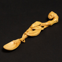 Teaspoon Creative Tea Shovel Carving Crafts Boxwood Carving Kung Fu Tea Accessories Solid Wood Handleash Golden Cicada Tea Spoon
