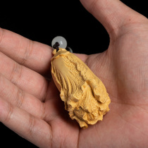 Yellow Poplar Wood Decompression Disc Plaything for mens personal solid wood Play With Chinese Cabbage Wood Carving Pendant 100 Cairou