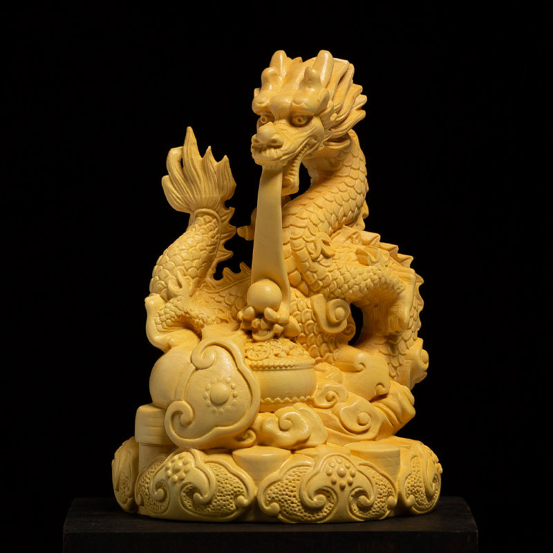 Wood carving plate dragon real wood to make money feng shui carving craft gift decoration Huang Yang wood zodiac long town living room office ornaments