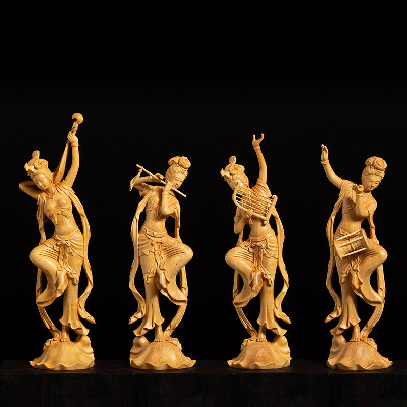Boxwood carving Chinese creative solid wood living room carving handicrafts Figures Beauty decoration Dunhuang flying fairy