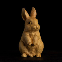 Yellow poplar wood carving zodiac rabbit pendant engraving handicraft solid wood handlebar piece small white rabbit cute animal swinging piece rabbit