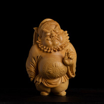 Wood carving boutique figure handlebar pieces sculpted handicraft Tianshi Master Zhong Kui Like pendant yellow Yang wooden living room door god pendulum piece