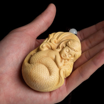 Wooden sculptures play handlebar pieces handicraft figures Beauty pendants yellow poplar mens carry-on with objects Mermaid