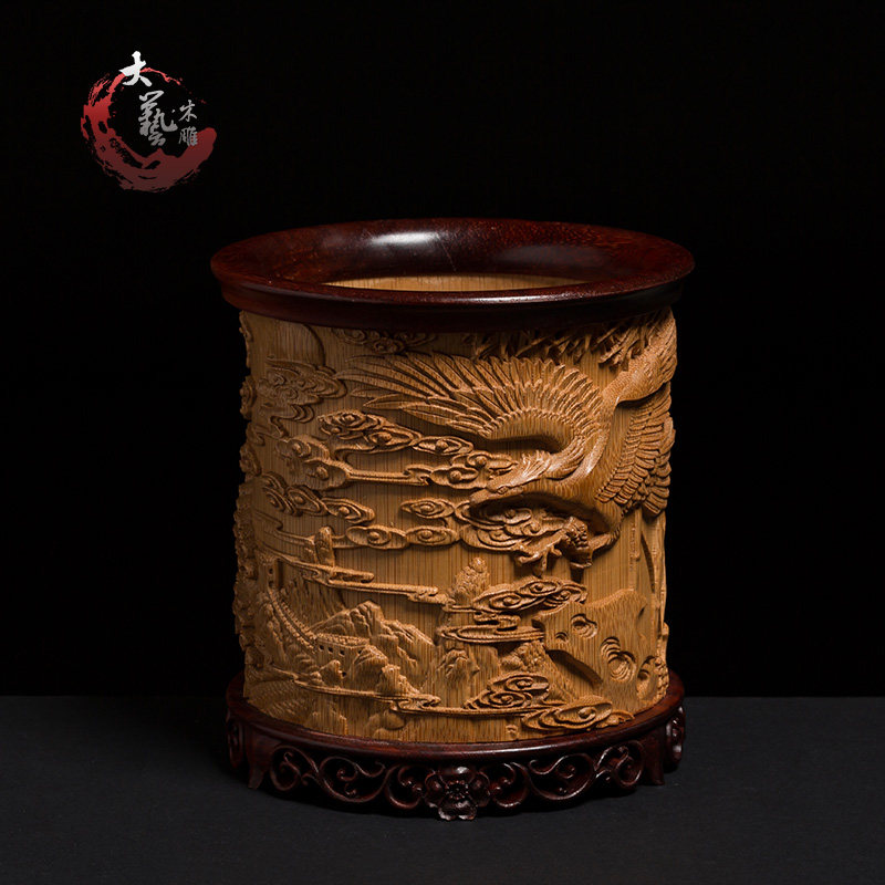 Bamboo Wood Carving Solid Wood Creative Office Wood Retro Handmade Engraving Crafts Gift Hem Accessories PLAY PENDULUM NATURAL BAMBOO PEN HOLDER