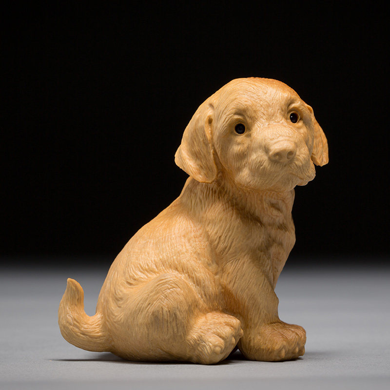 Boxwood carving solid wood animals play handlework carving crafts zodiac dog Wen play small ornaments Wangcai