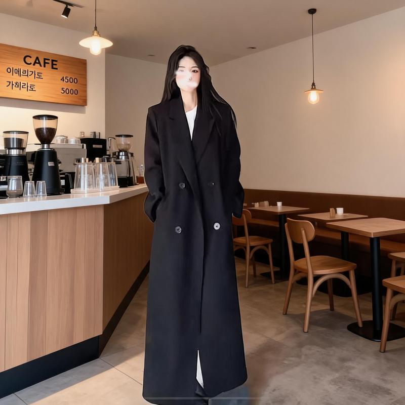Tall Women's Black Blazer Trench Coat, 2026 Spring and Autumn New Style, Plus Size, Loose Long Coat