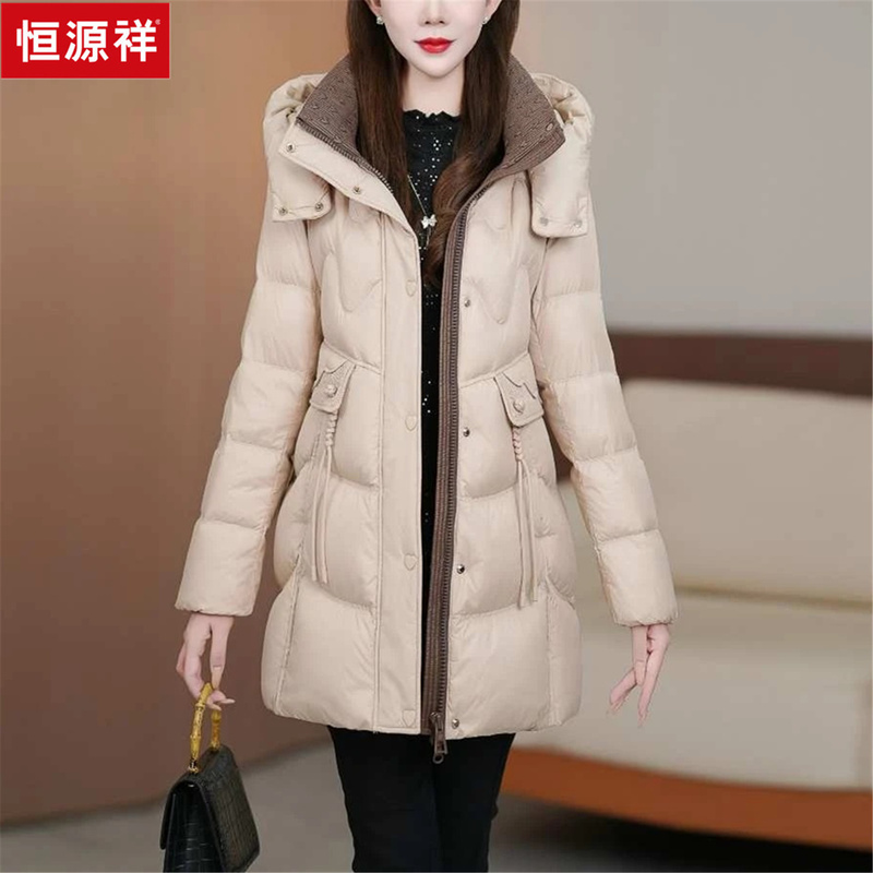 Hengyuanxiang New National Standard 90 White Duck down Hooded down Jacket for Women, Petite Mid-Length Winter down Coat Hengyuanxiang New National Standard 90 White Duck down Hooded down Jacket for Women, Petite Mid-Length Winter down Coat