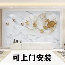 3d light luxury wall panel TV background wall Gold ginkgo leaf bamboo fiber integrated gusset custom imitation marble mural