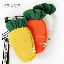 Tricolour patch Mini cute carrot canvas zero money bag Womens bag South Korean version Cartoon carrot coin bag