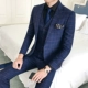 2018 Nam Hàn Quốc Slim Anh Bộ đồ kẻ sọc không bằng sắt Set Thanh niên Wedding Wedding Suit Bộ ba mảnh