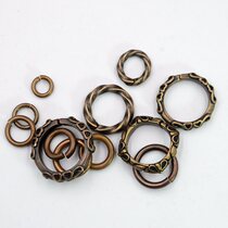 Ame Kachi vintage handmade pure brass Kro heart pattern key Tang grass ring copper ring buckle DIY with pendant