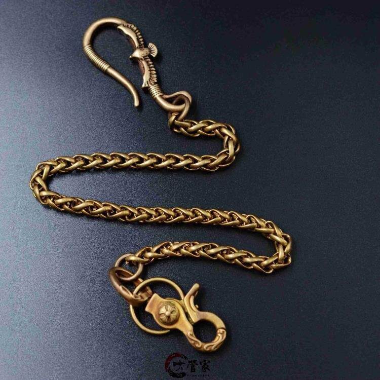 Retro Pure Copper Brass Bull Leather Wallet Chain Key Anti-Loss Key Buttoned Cattle Pure Handmade Flying Eagle Waist Chain Buckle