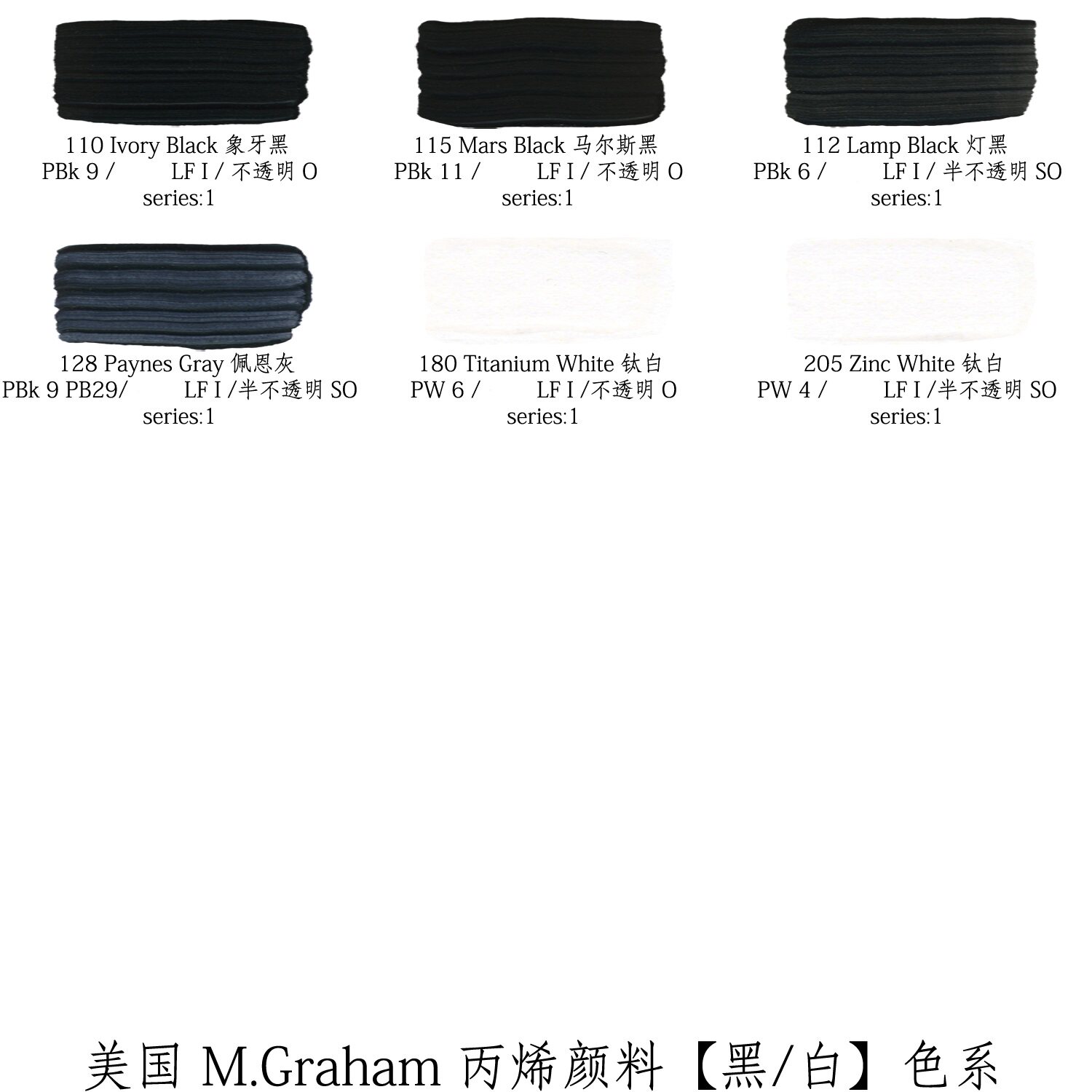 US m g watercolor M Graham artist propylene pigment black and white color series 59ml 150ml