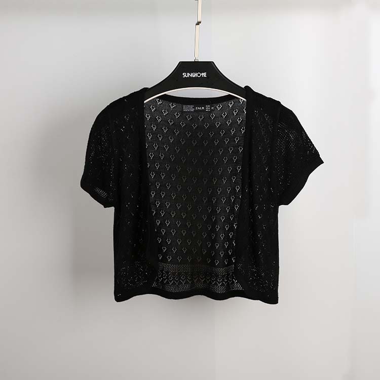 Khăn choàng nhỏ nữ mùa hè mỏng đoạn ngắn hoang dã vest vai nữ ngắn tay cardigan mỏng áo len rỗng áo trắng áo len