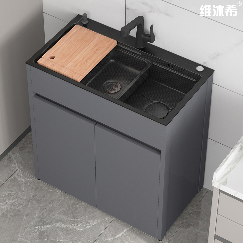 Kitchen Stainless Steel Integrated Sink Cabinet with Deep Single Sink for Washing Vegetables and Dishes, Freestanding Cabinet Workbench