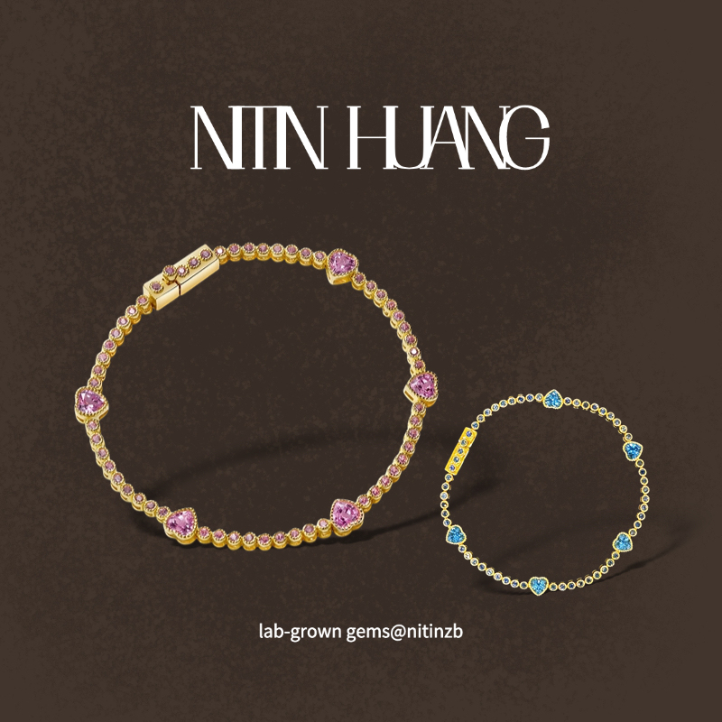 Nitinhuang Barbie Heart Bracelet, All Made of 925 Sterling Silver, Cultured Pink Sapphire Bubble Bracelet