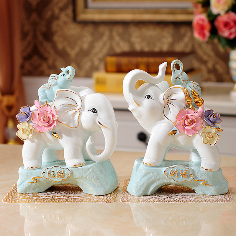 Ceramic elephant decoration Lucky creative home living room wine cabinet decoration Room craft knickknacks Opening gifts