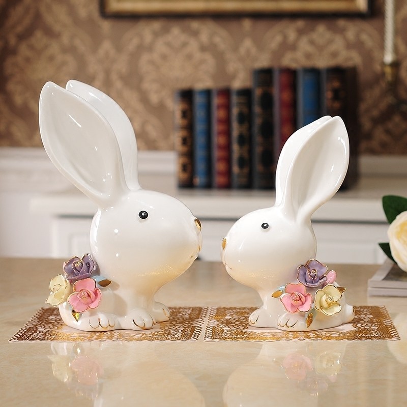 Ceramic rabbit home decoration bedroom creative cute trinkets living room TV cabinet wine cabinet decoration decoration