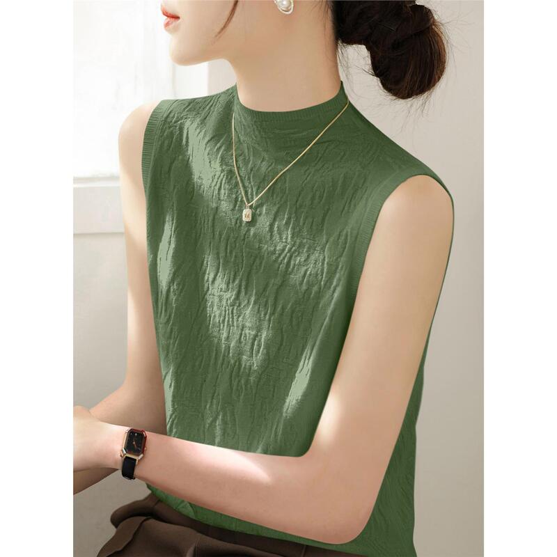 Lyocell Tencel 2026 Women's New Summer Half-High Collar Sleeveless Vest, Loose and Slimming, High-End Textured Top