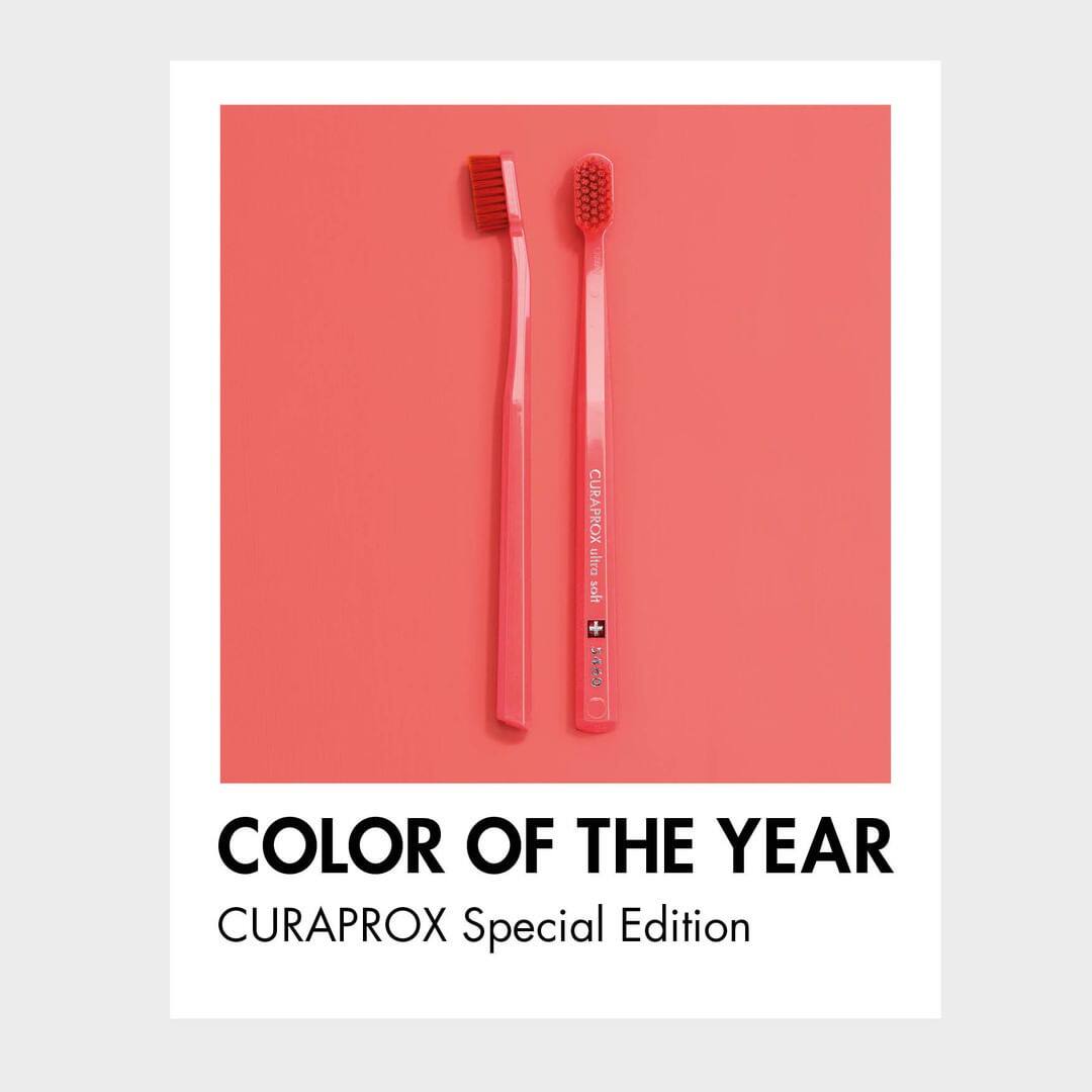 Limited edition Swiss Curaprox Corribao Coral Red CS5460 Adult Soft Hair Toothbrush Suit 2 clothes