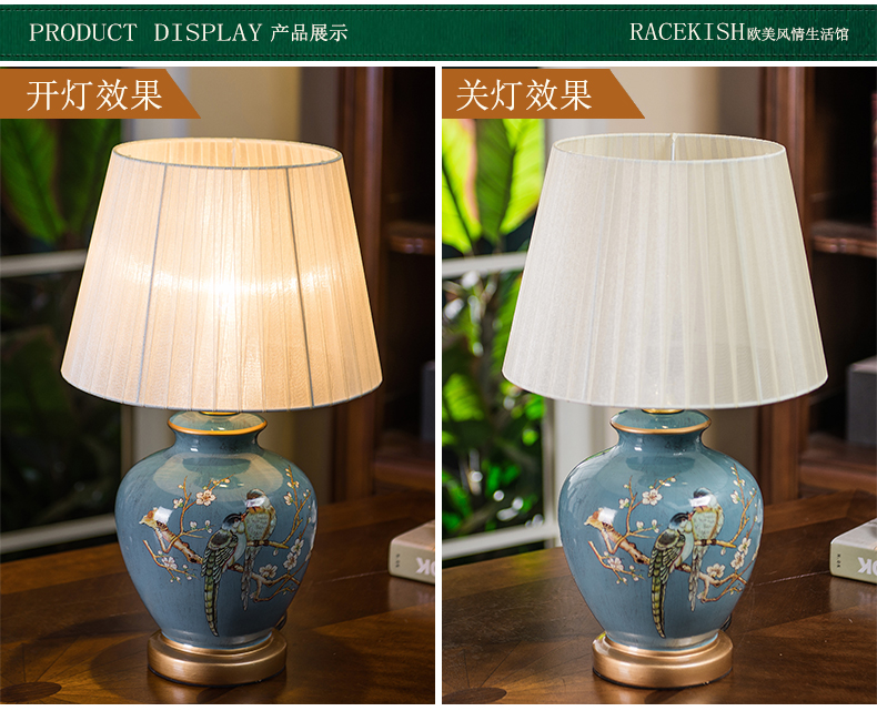 Europe type desk lamp creative berth lamp of bedroom the head of a bed American ceramic painting of flowers and birds sitting room adornment bedroom lamp