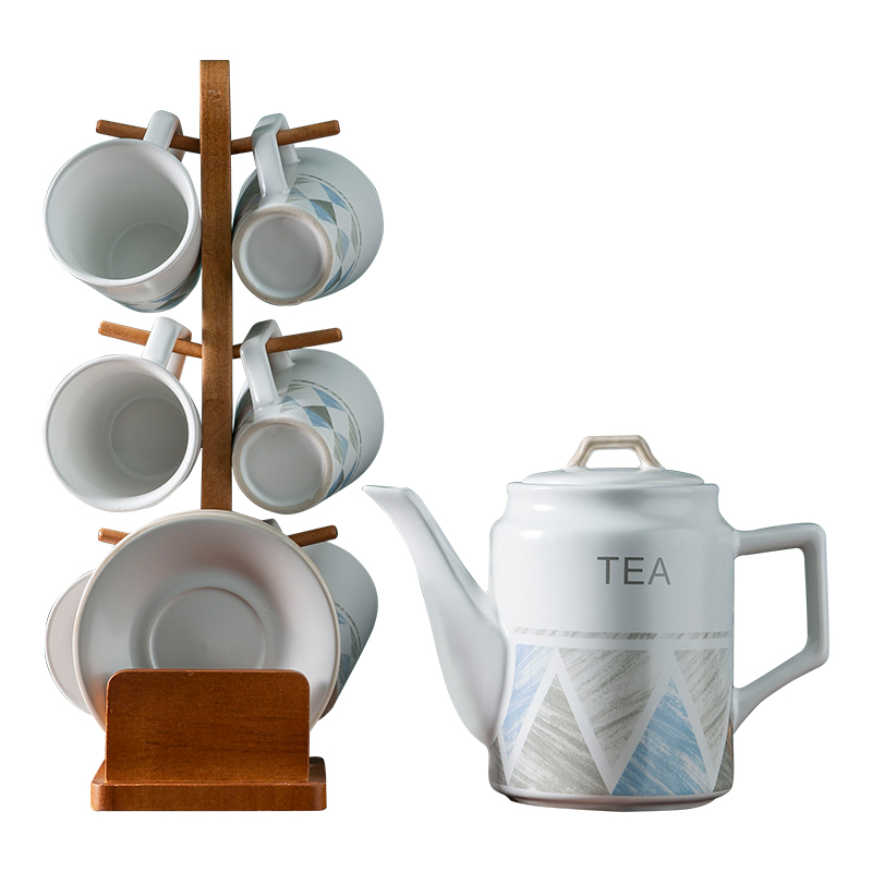 Ceramic coffee cups and saucers suits for home sitting room tea tea sets family water cup mounts with wooden frame